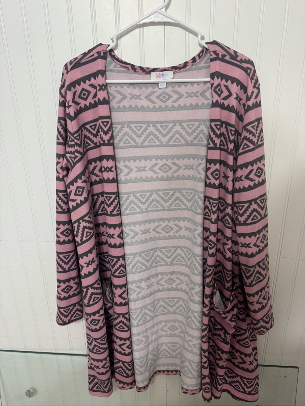 LuLaRoe Pink and Black Aztec Open-Front Cardigan